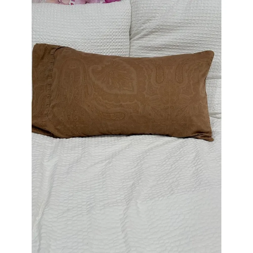 VINTAGE Lauren Ralph Lauren Italy Paisley Standard Pillowcase Taupe Brown Cotton